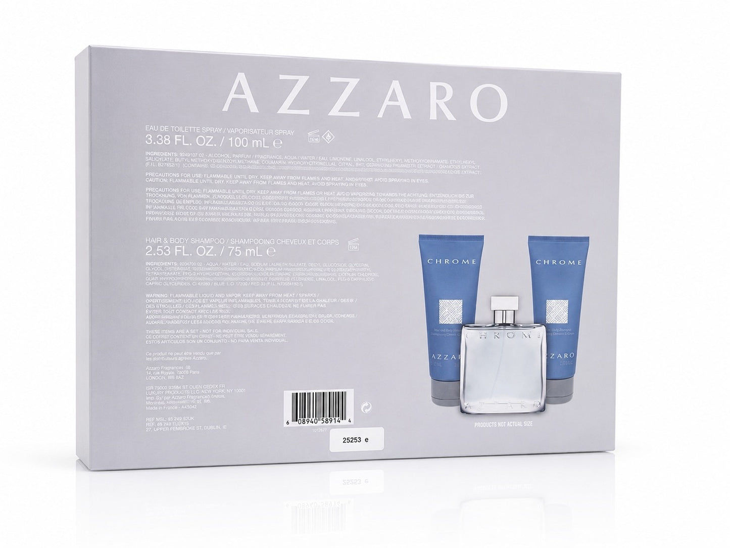 Azzaro Chrome  Eau De Toilette 100 ml & 2 x Hair & Body Shampoo 75 ml Neu & Ovp