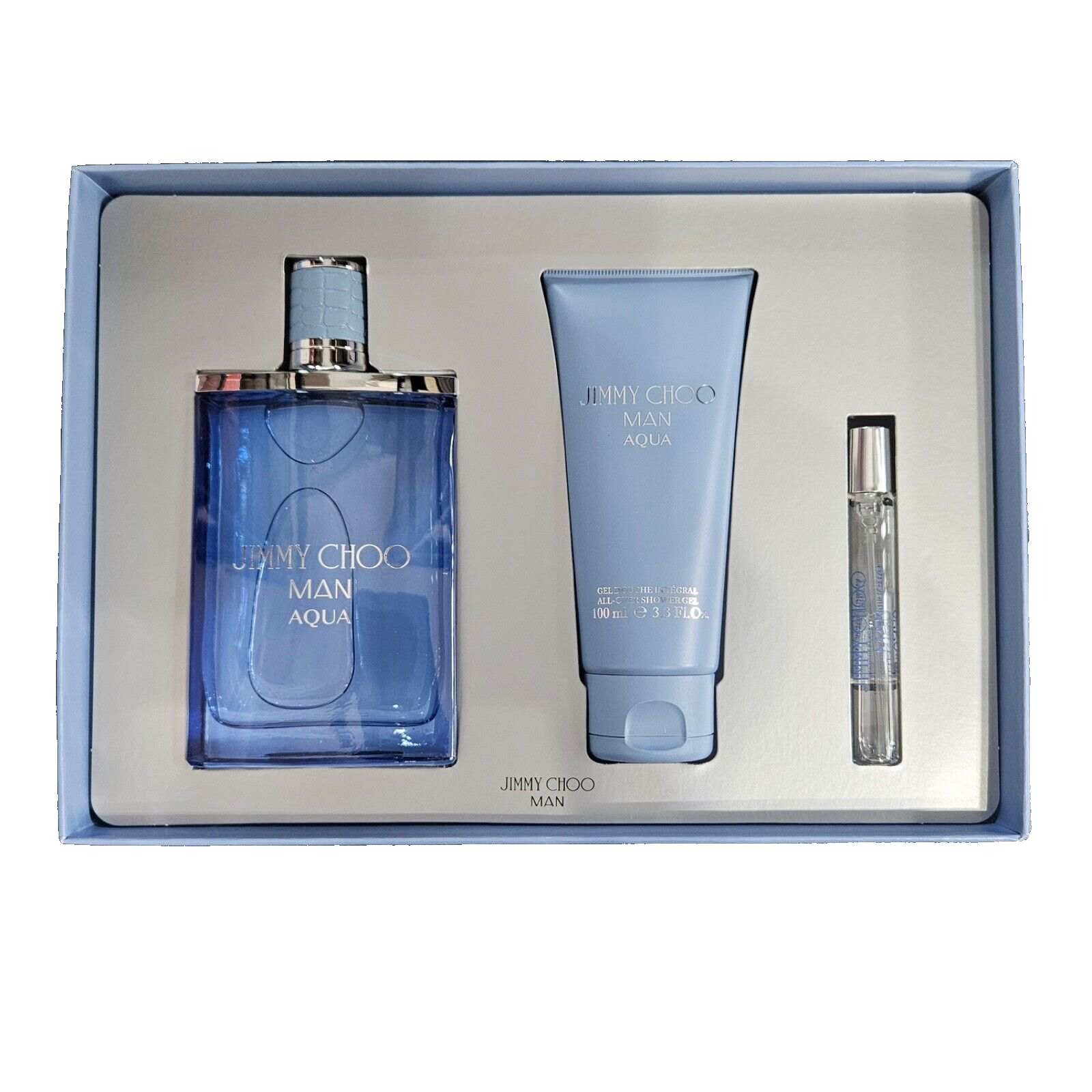 JIMMY CHOO Man Aqua 100 ml Eau De Toilette & 7,5 ml EDT & Duschgel 100 ml