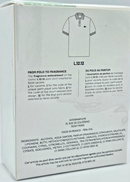 Lacoste L.12.12 Blanc Eau Fraiche Eau de Toilette 100 ml NEU / OVP