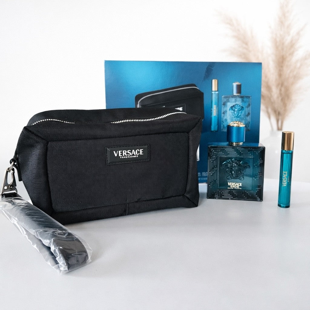 Versace Eros Geschenkset 100ml + 10ml EDT + Kosmetiktasche Herren Duft NEU OVP