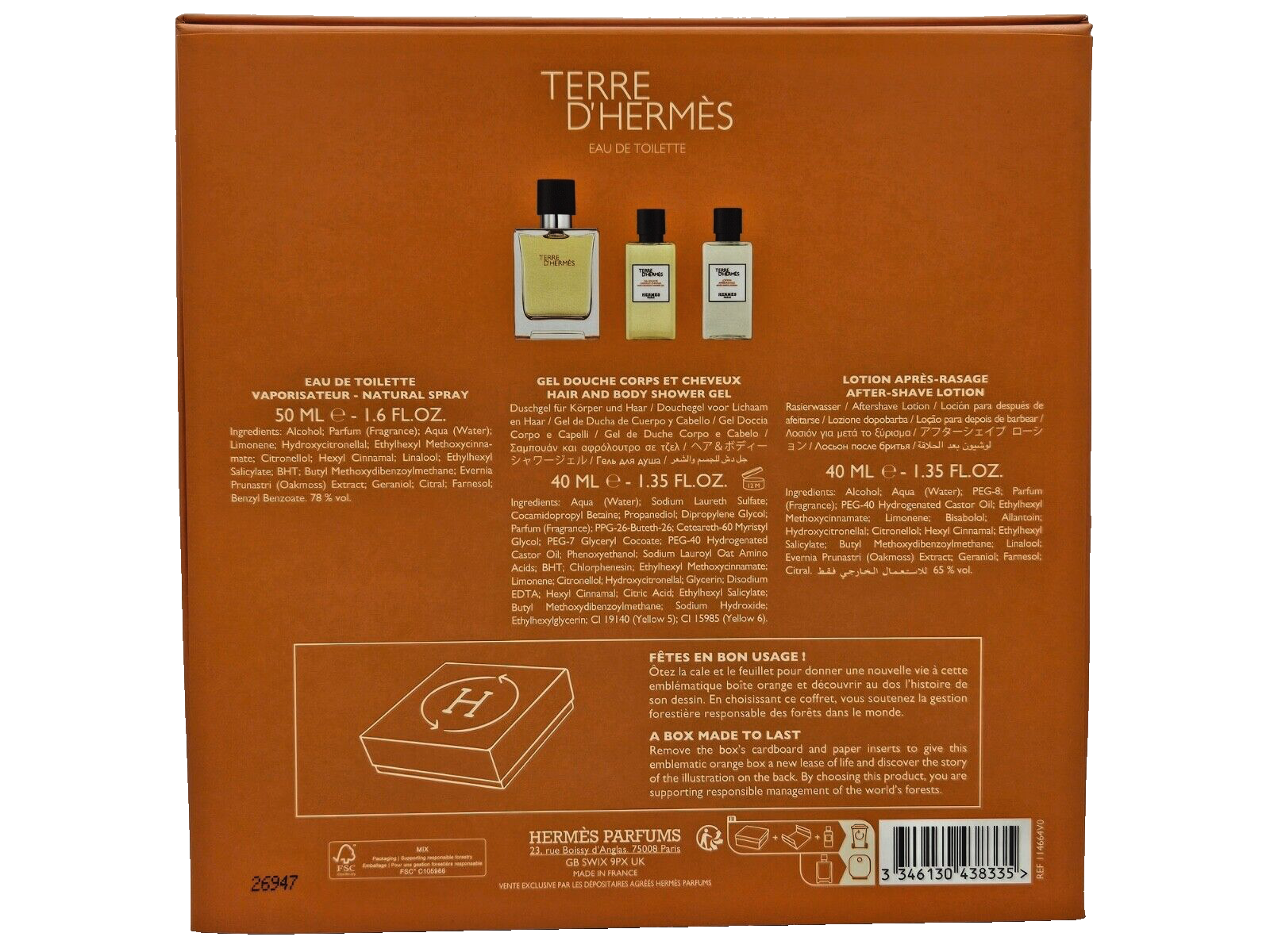Hermes Terre d'Hermès 50 ml Eau de Toilette & Duschgel 40 ml & ASL 40 ml