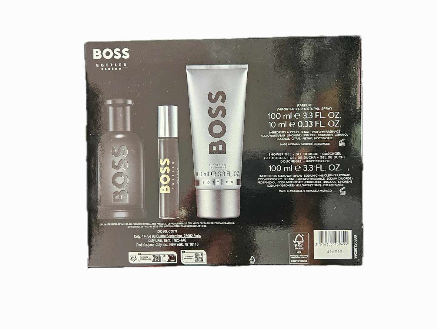Hugo Boss Bottled Parfum Spray - 100 ml & Parfum 10 ml & Duschgel 100 ml