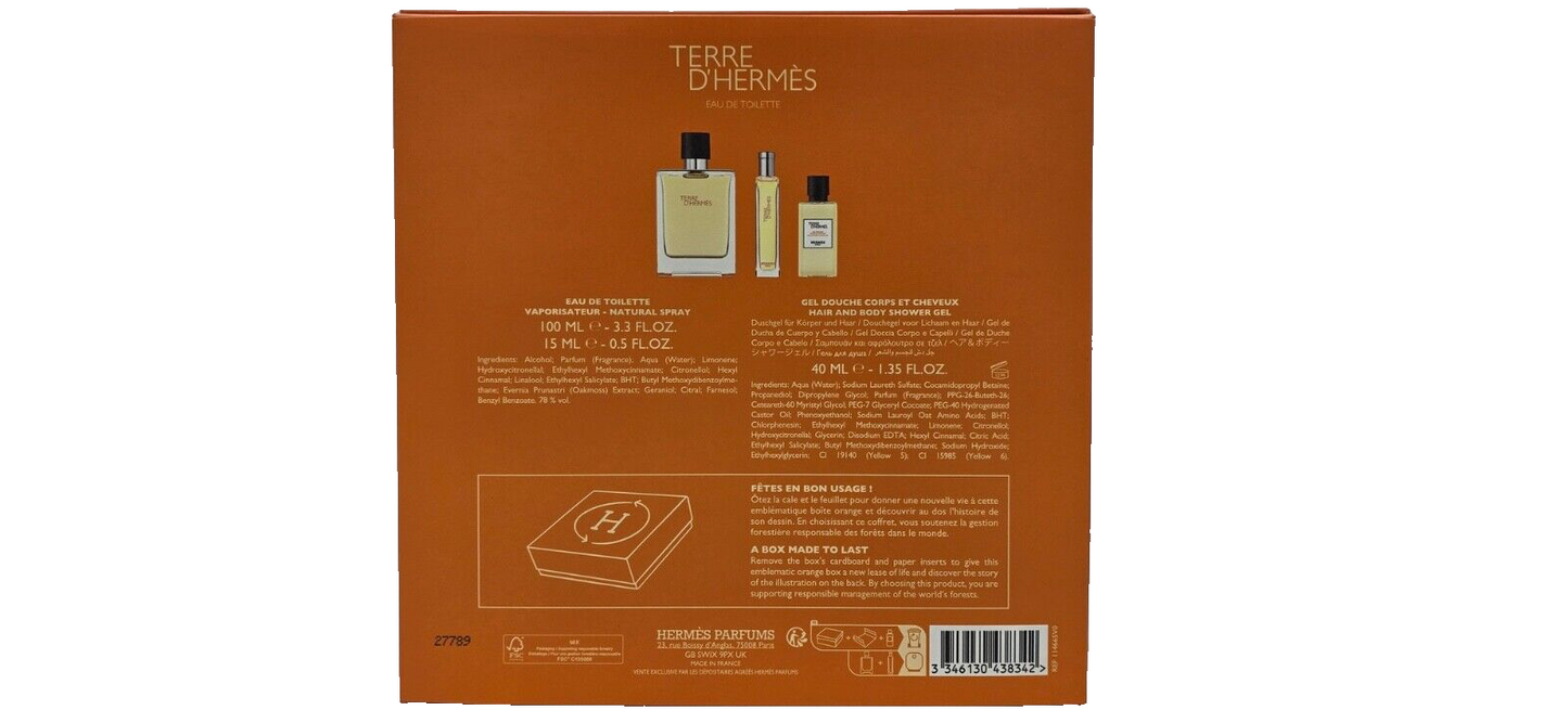Hermes Terre d'Hermès 100 ml Eau de Toilette & Duschgel 40 ml & EDT 15 ml