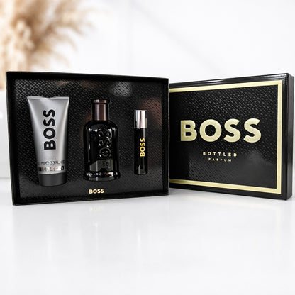 Hugo Boss Bottled Parfum Spray - 100 ml & Parfum 10 ml & Duschgel 100 ml