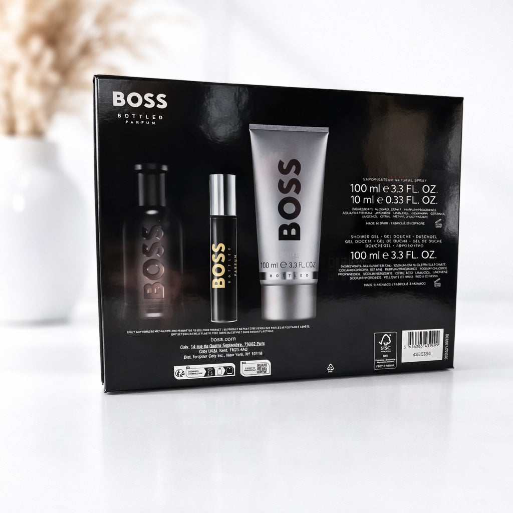 Hugo Boss Bottled Parfum Spray - 100 ml & Parfum 10 ml & Duschgel 100 ml